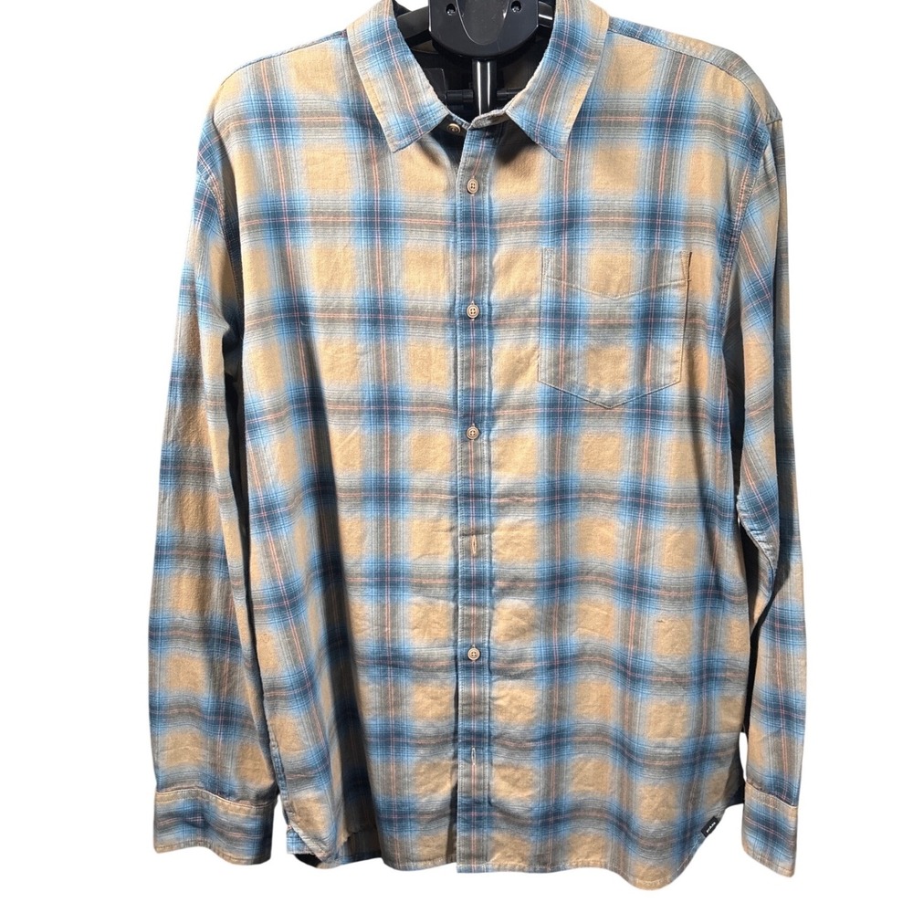 prAna Men's XL Plaid Long Sleeve Button Up Shirt Organic Cotton Standard Fit